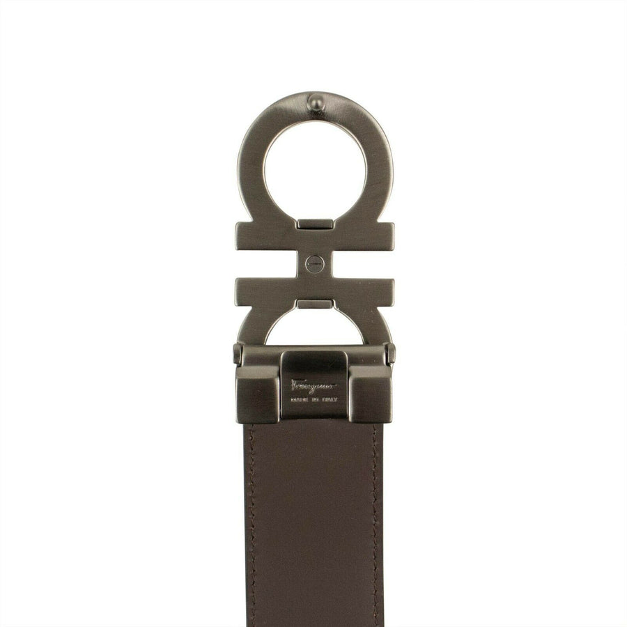 'Gancini' Metal Buckle Belt - Black/Brown