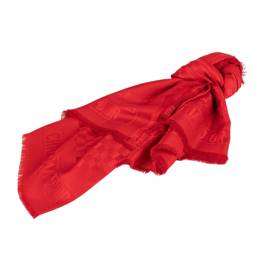 D-Check Silk-Wool Scarf - Red