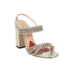 Women's Metallic Leather With Crystals Sandals Pumps - Silver