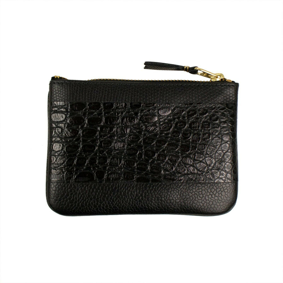 Reptile Leather Patchwork Wallet Pouch - Black