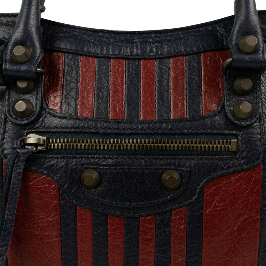 Striped Leather Classic City S Shoulder Bag - Navy And Red