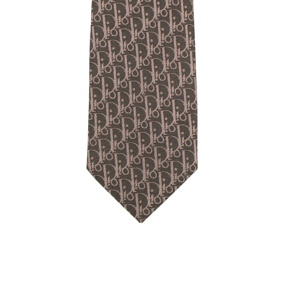 Silk Dior Oblique Narrow Neck Tie - Gray/Pink