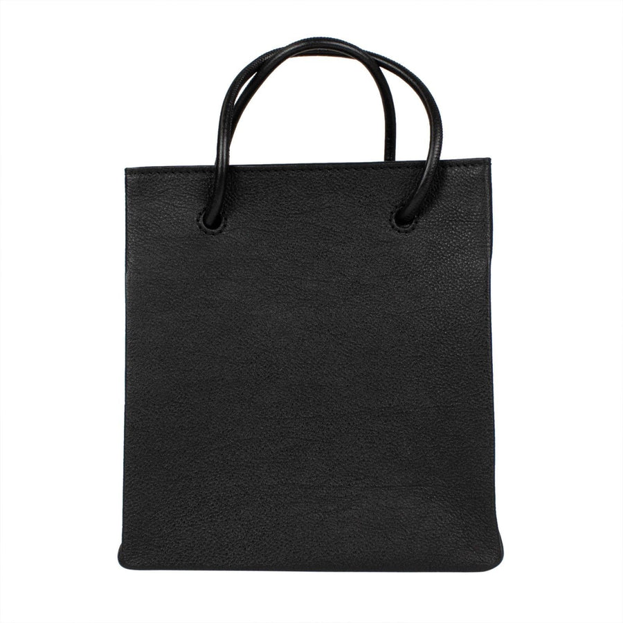 Small Leather Heritage Shopping Tote Bag - Black