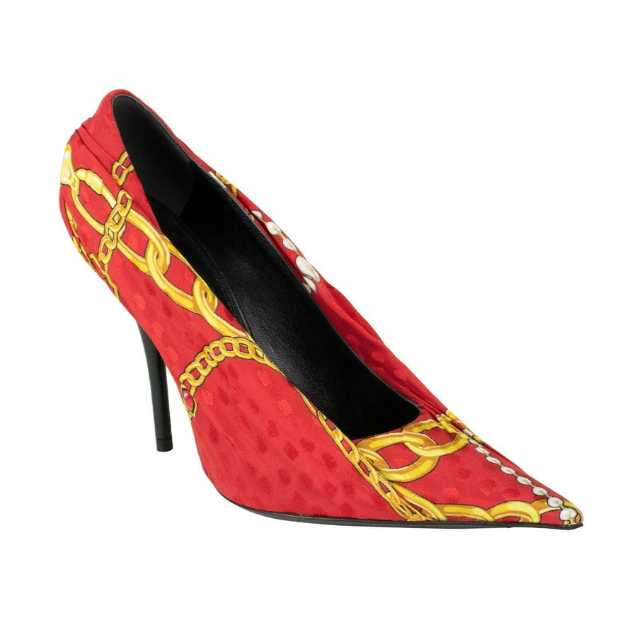 Knife Jaquard and Leather Pump - Red / Gold