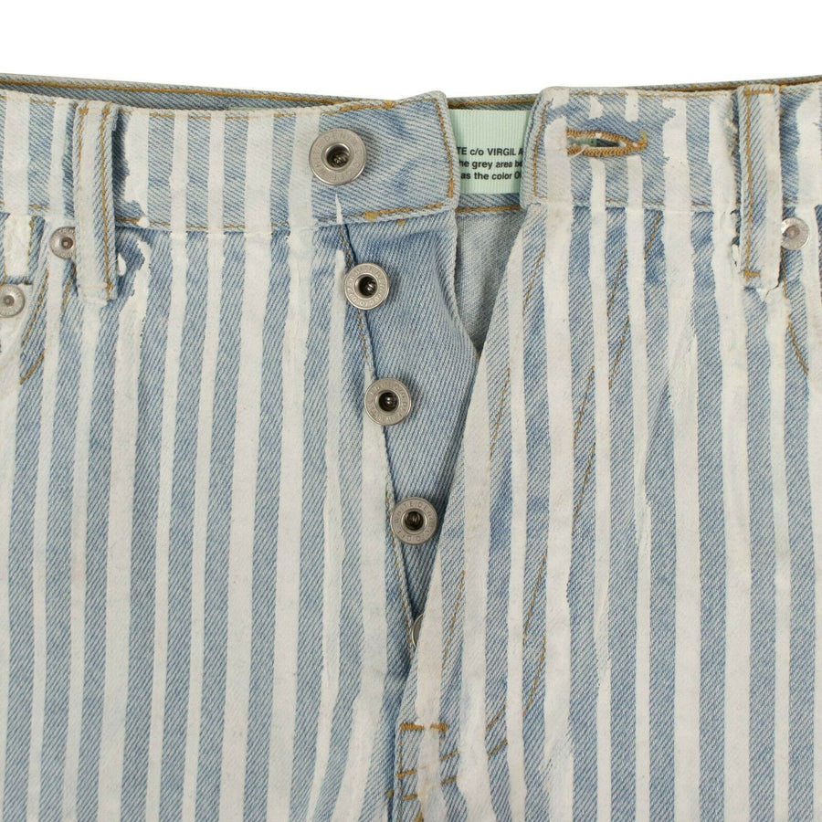 Cotton Denim 'Diag' Striped Shorts - Blue And White