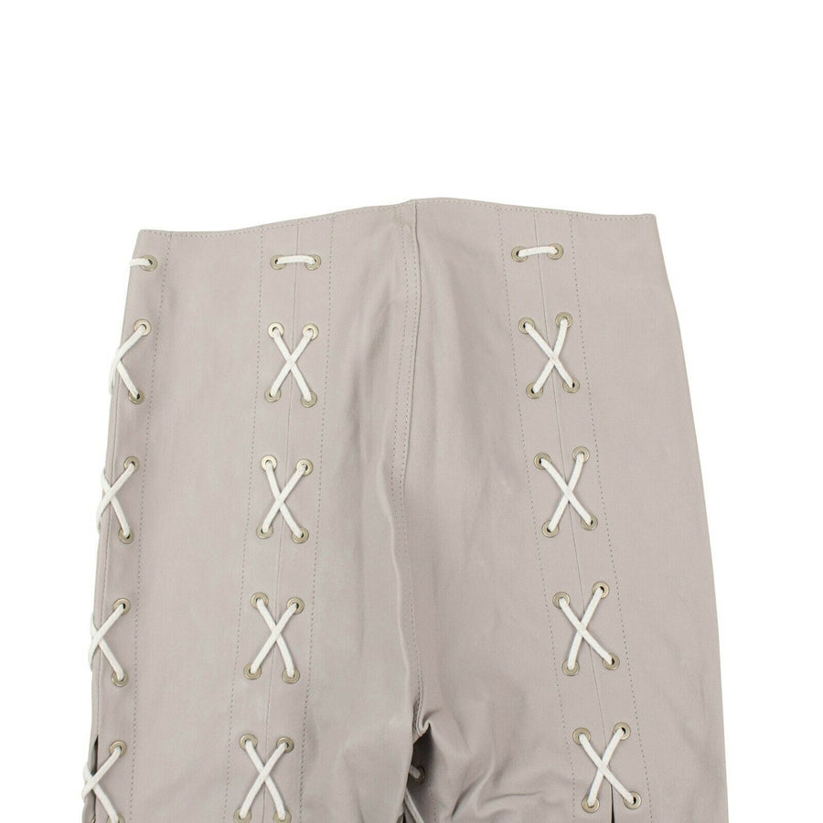 Leather Lace-Up Front Skinny Pants - Ice Gray