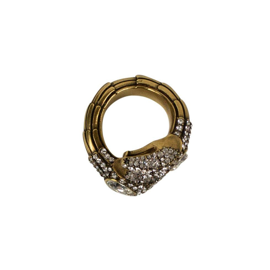 Snake With Crystals Ring - Dark Gold