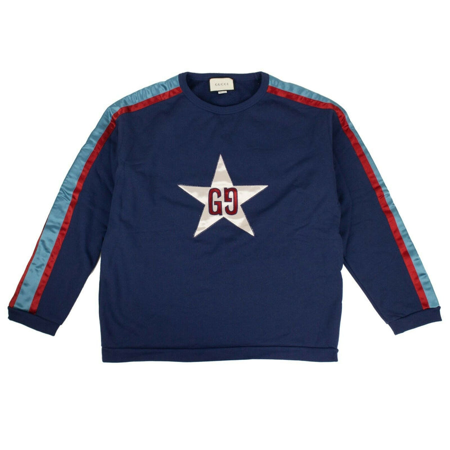 Cotton GG Star Design Crew-Neck Sweatshirt - Blue