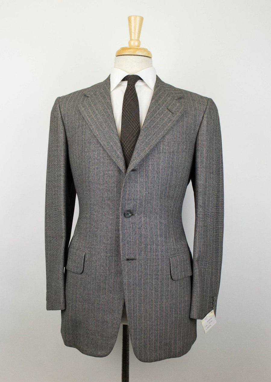 Striped Wool 3 Roll 2 Button Suit - Gray