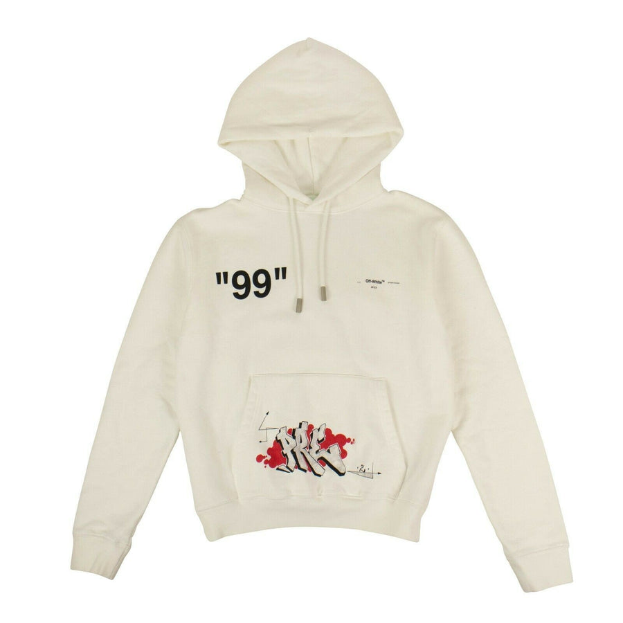 Graffiti Printed Hooded Sweater - White