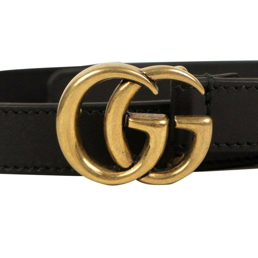 Leather Double G Skinny Belt- Black