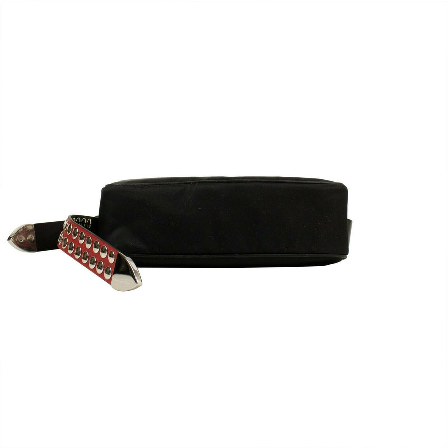 Nylon With Silver Studded Strap Small Shoulder Bag - Black/Red