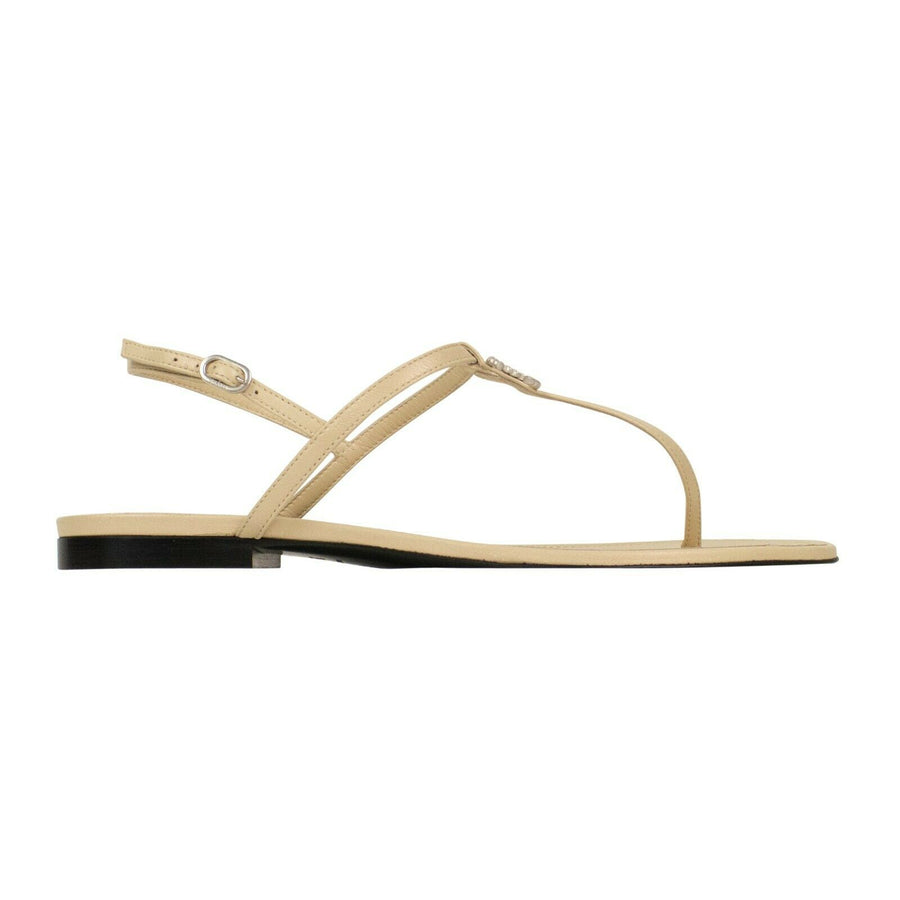 Logo Leather Thongs Sandals - Beige