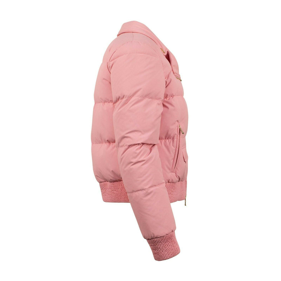 Polyester Gold Detail Short Puffer Coat - Pink