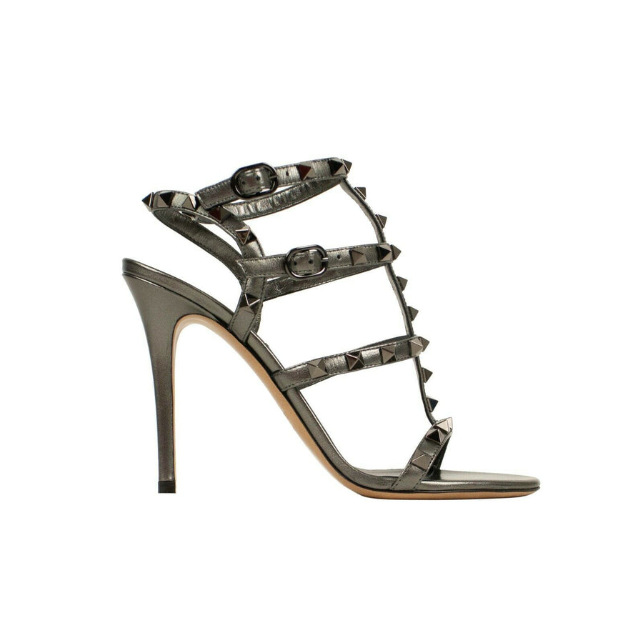 'Rockstud' 100mm Ankle Strap Sandals Heels - Silver