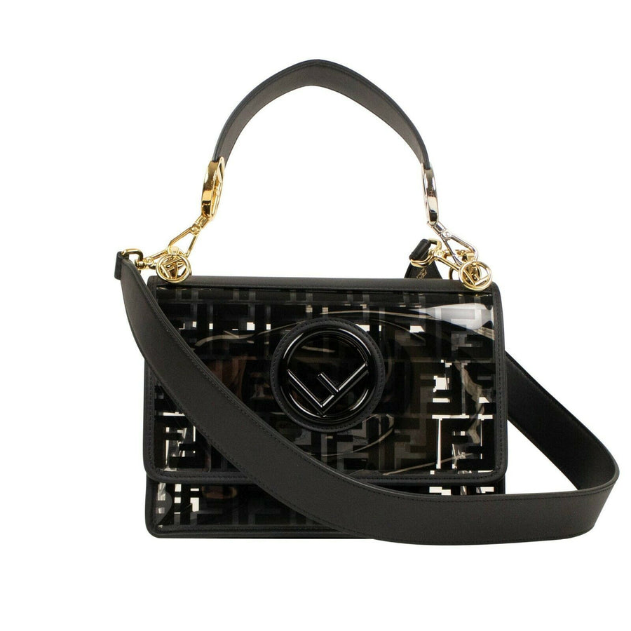 Fendi Kan I FF Logo PVC & Leather Shoulder Bag - Black