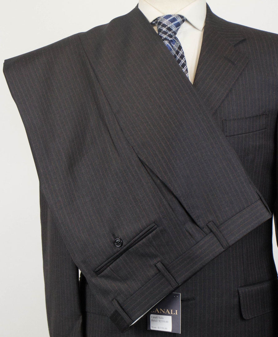 Drop 6 Striped Wool 3 Roll 2 Button Suit - Gray / Orange