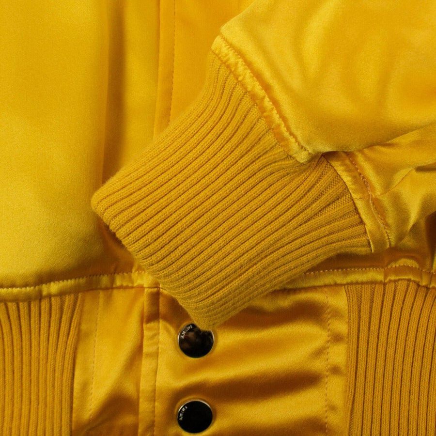 Silk Varsity Baseball Loose Bomber Jacket - Yellow