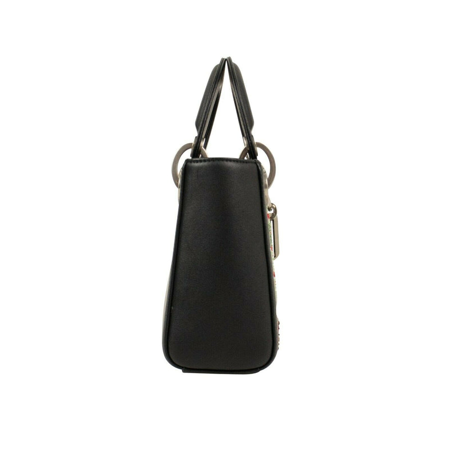 Embroidered Leather Lady Dior Mini Shoulder Bag - Black