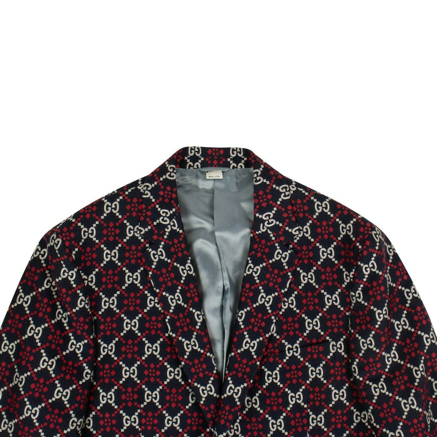 Cotton GG Diamond Blazer Jacket - Navy