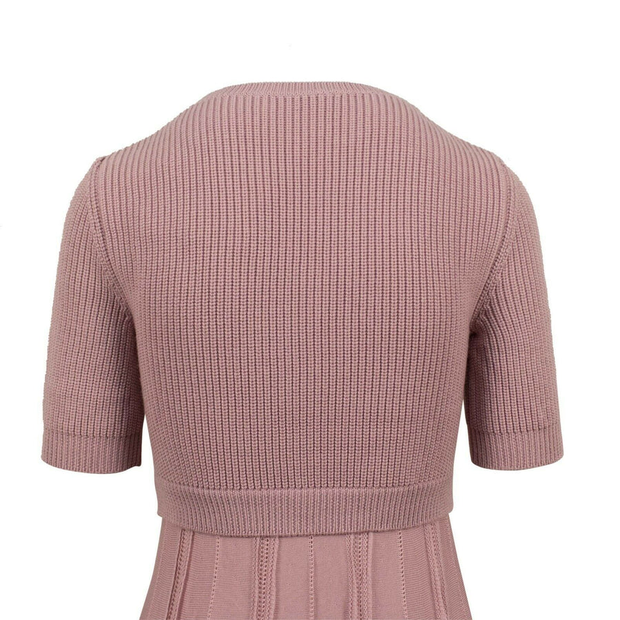 Wool Cabal Knit 3/4 Sleeve Midi Sweater Dress - Mauve