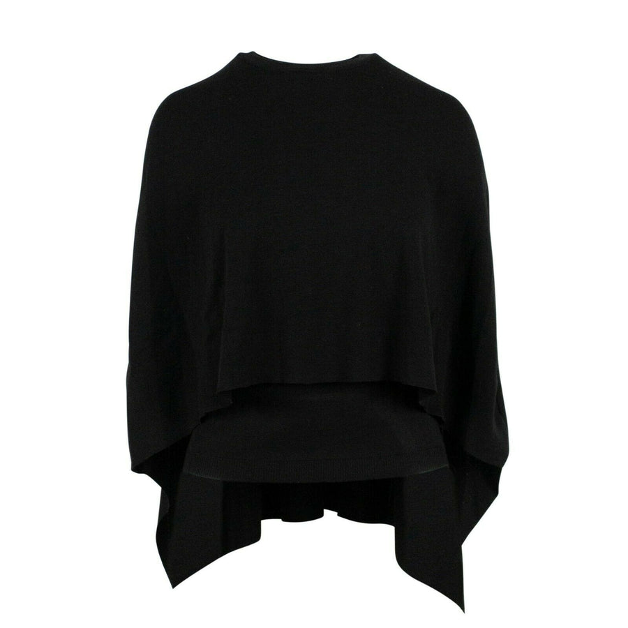 Wool Crew Neck Sweater Shawl Top - Black