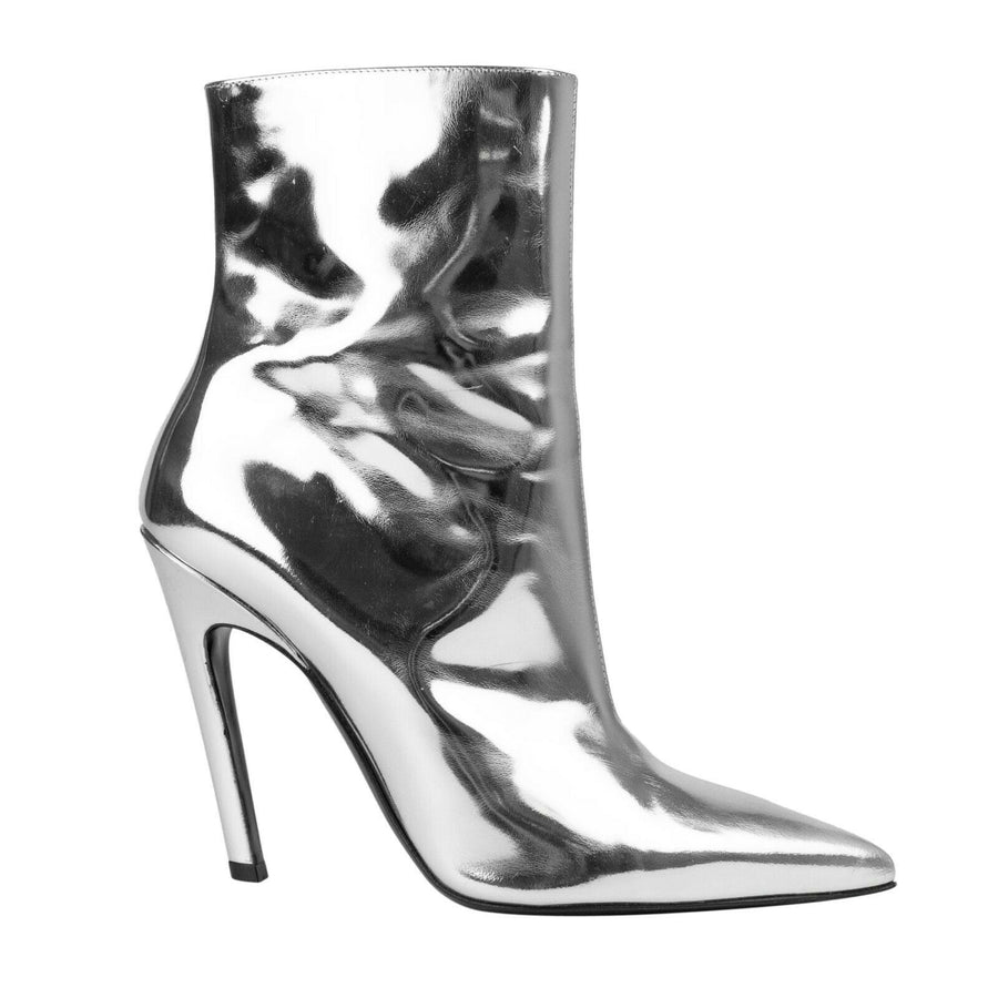 Patent Leather Slash Ankle Boots - Silver