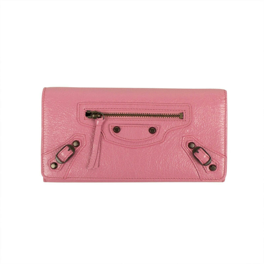 Textured Leather Classic Continental Wallet - Pink