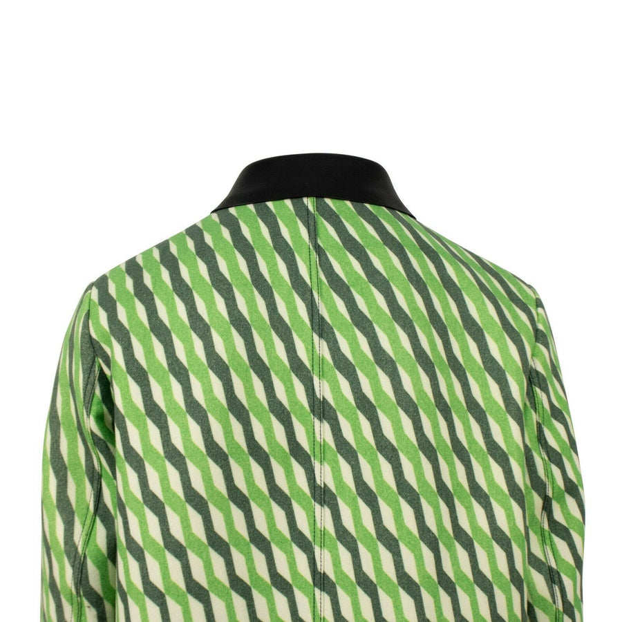 Printed Stripes Leather Collar Wool Coat - Green