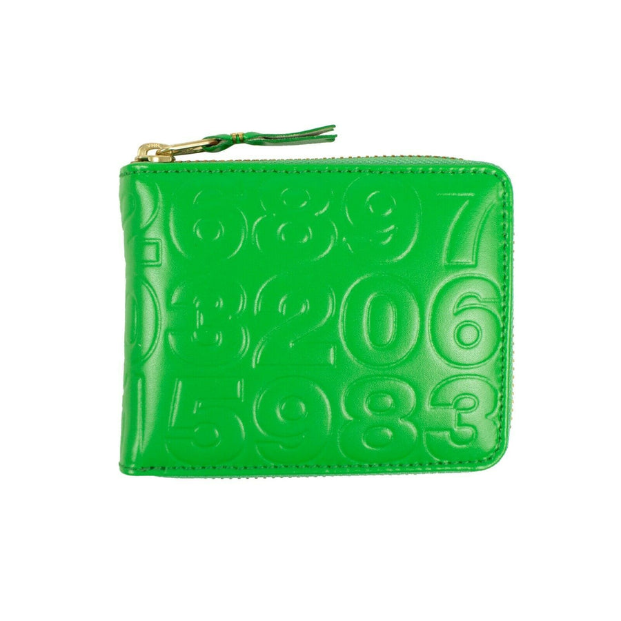 Leather Number Embossed Small Wallet - Green