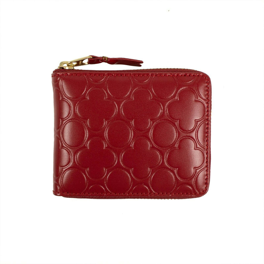 Leather Clover Embossed Small Wallet - Red