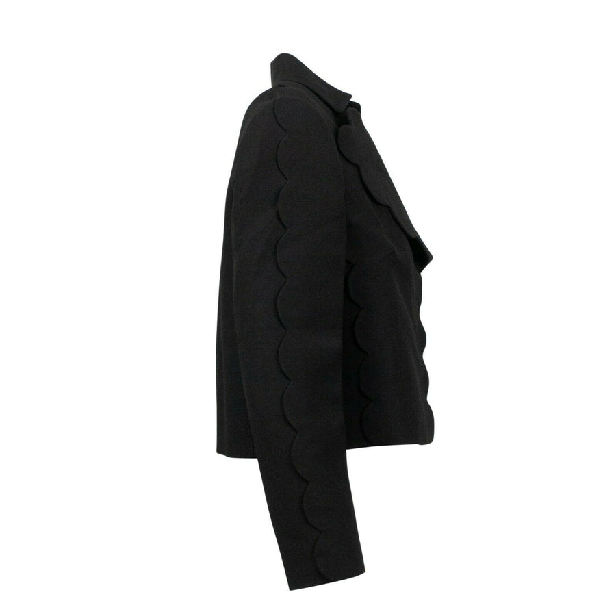 Wool Blend Scalloped Trim Blazer - Black