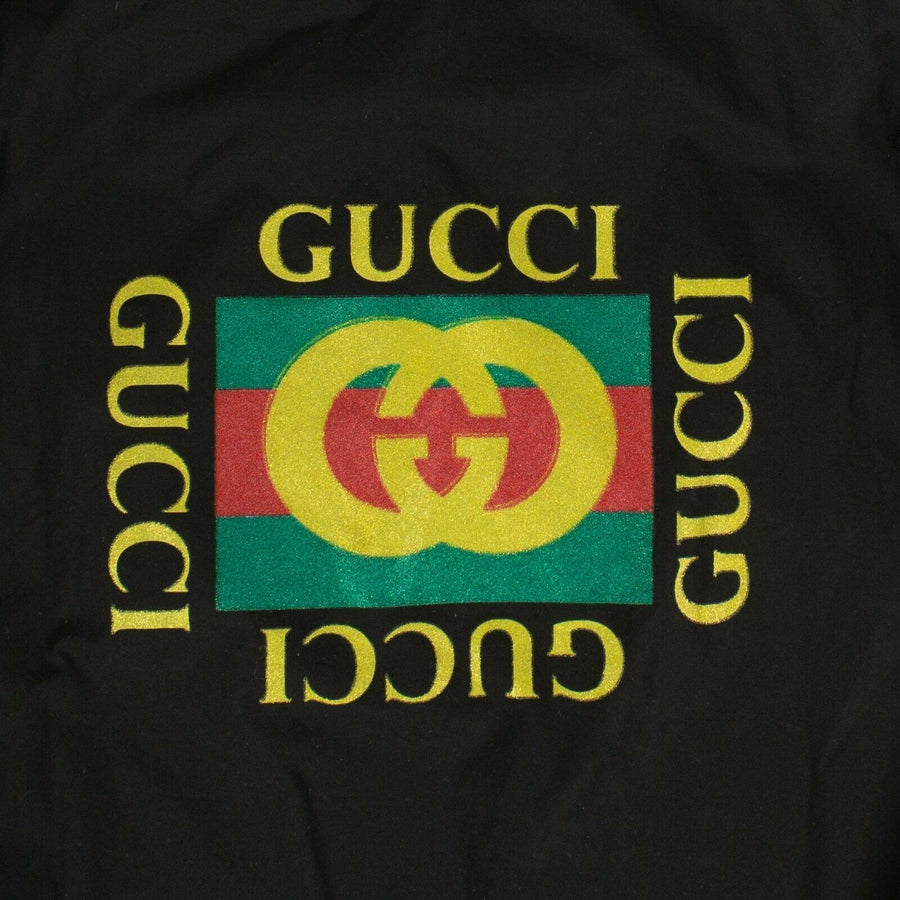 Cotton Back Gucci Logo Utility Bomber Jacket - Black