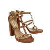 'Rockstud' Block Heel Ankle Strap Sandal Heels - Brown