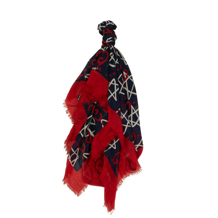 'GG Ghost Stars' Printed Shawl Scarf - Blue/Red