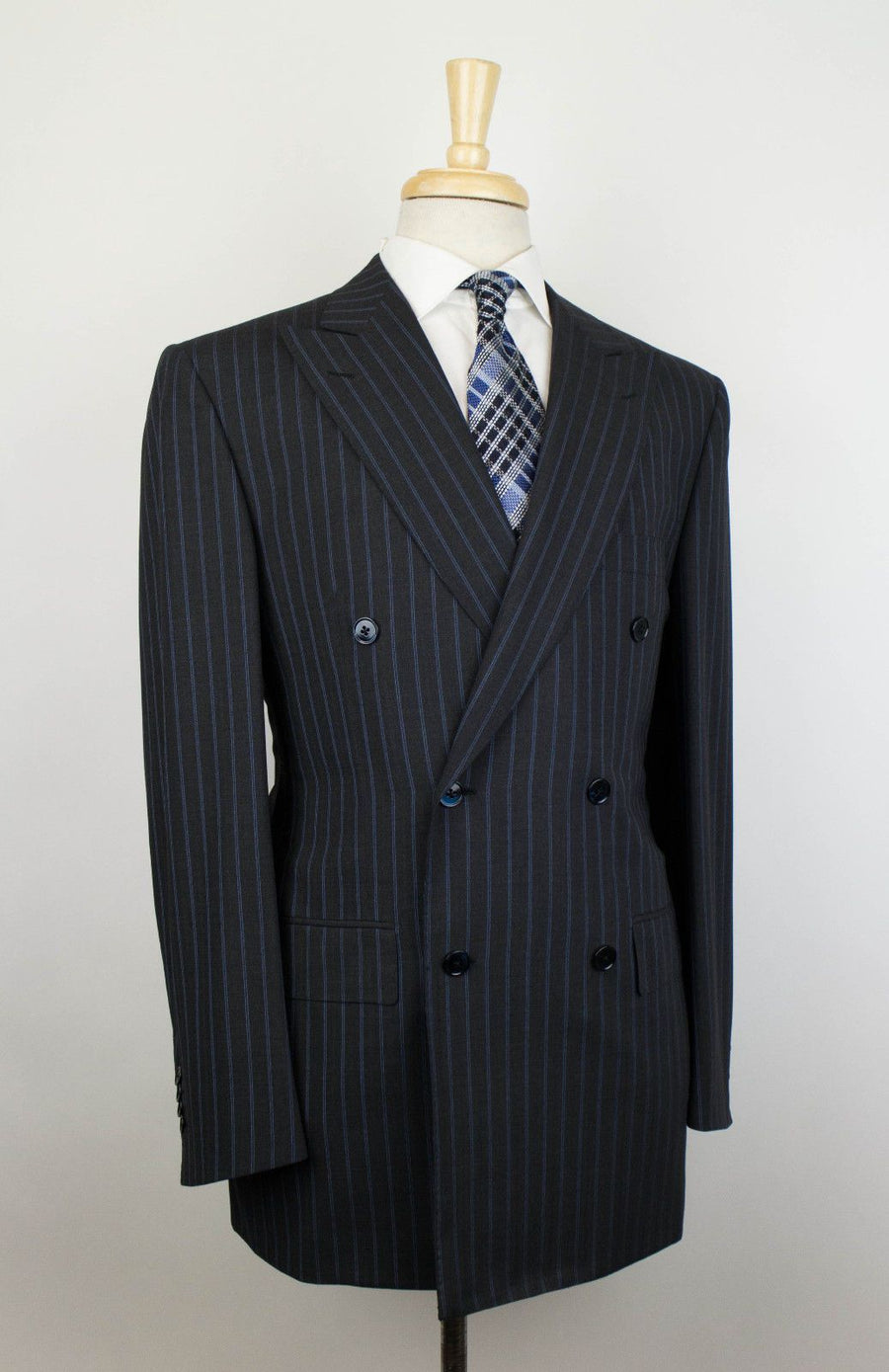 Drop 6 Striped Wool Double Breasted Suit - Gray