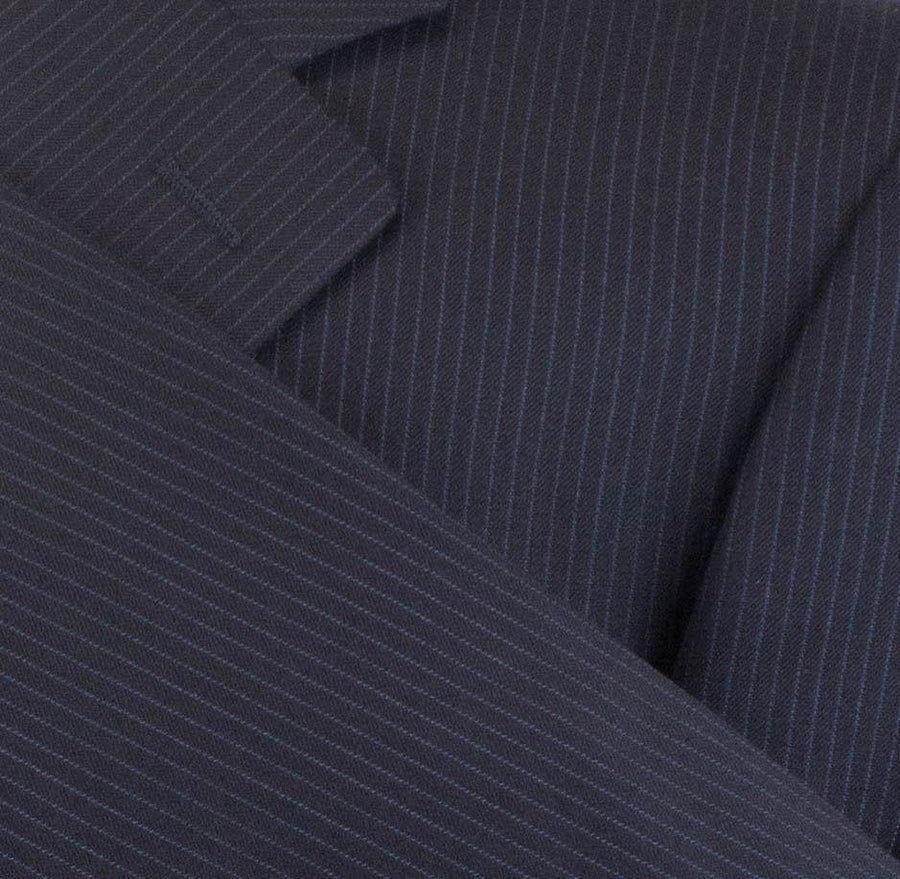 Drop 6 Striped Wool 3 Button Suit - Navy Blue