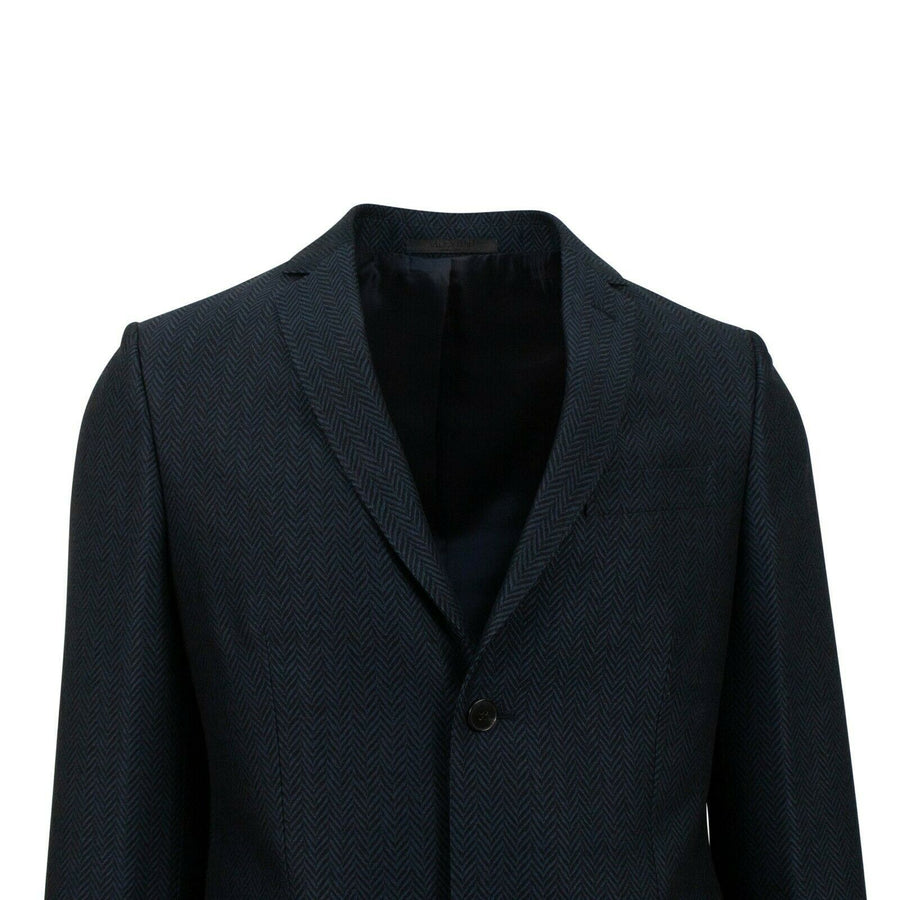 Herringbone 2 Button Wool Blend Suit - Navy Blue