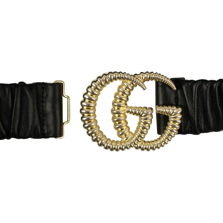 Leather Torchon Double G Buckle Belt - Black