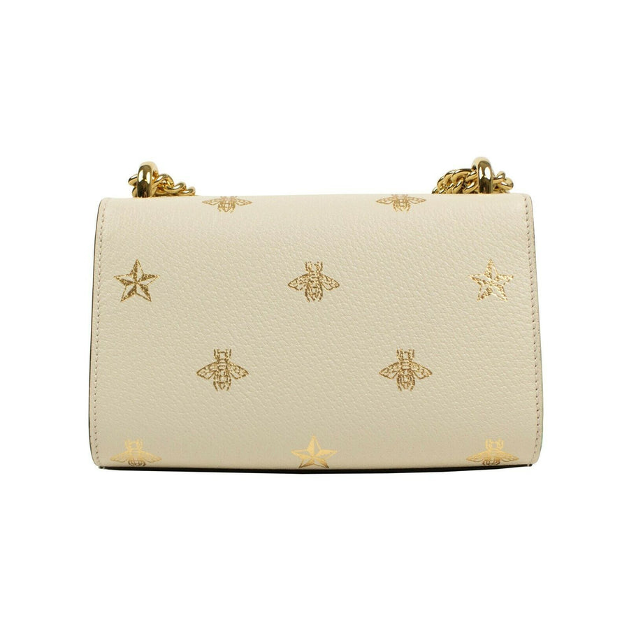 Padlock Leather Bee Star Small Shoulder Bag - White