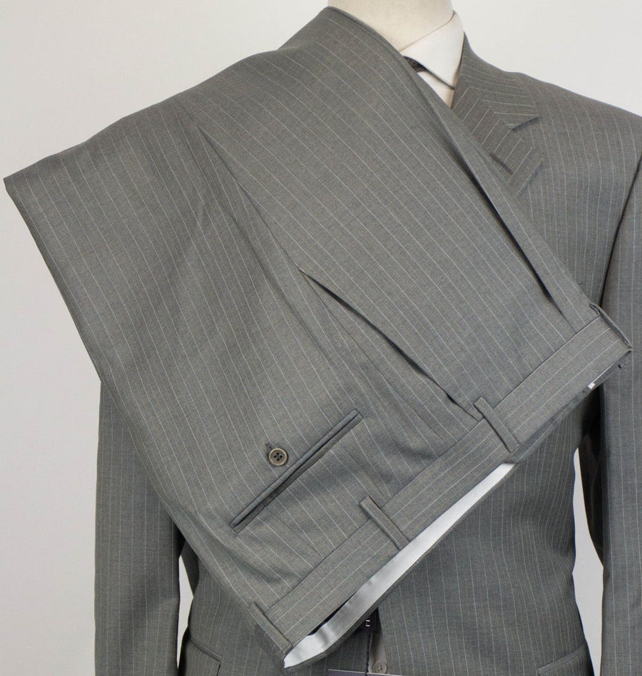 Drop 4 Striped Wool 3 Button Suit - Gray