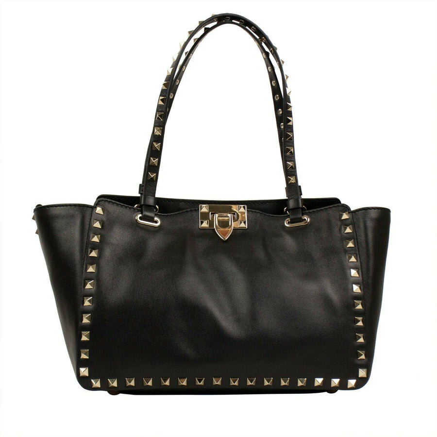 Rockstud Mini Vitello Leather Tote Shoulder Bag - Black