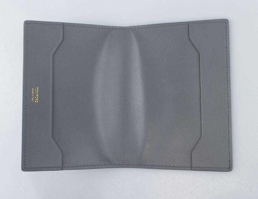 Smooth Leather Bifold Passport Holder - Gray