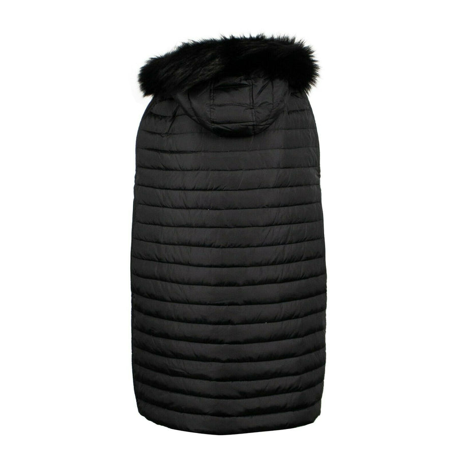 Puffer Cape Fur Collar Coat - Black