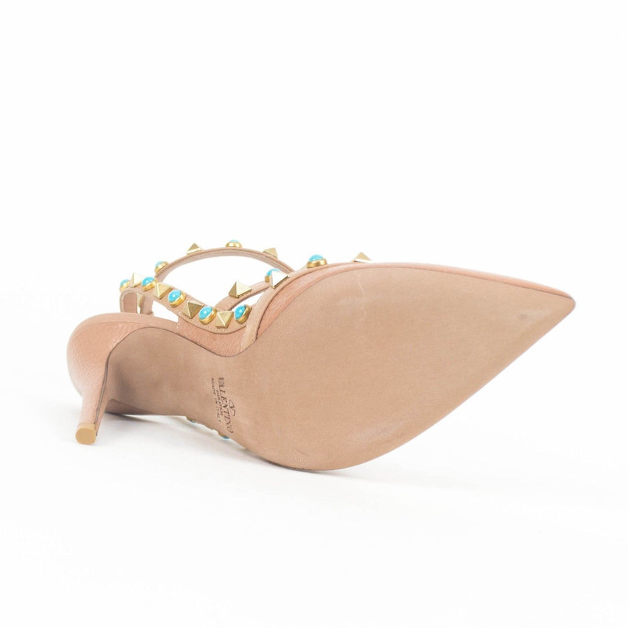 Rockstud Rolling Turquoise Stone Pumps - Nude