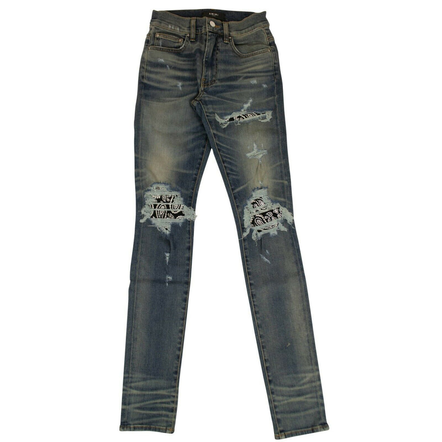 Denim Skinny Bandana Distressed Jeans - Dark Blue