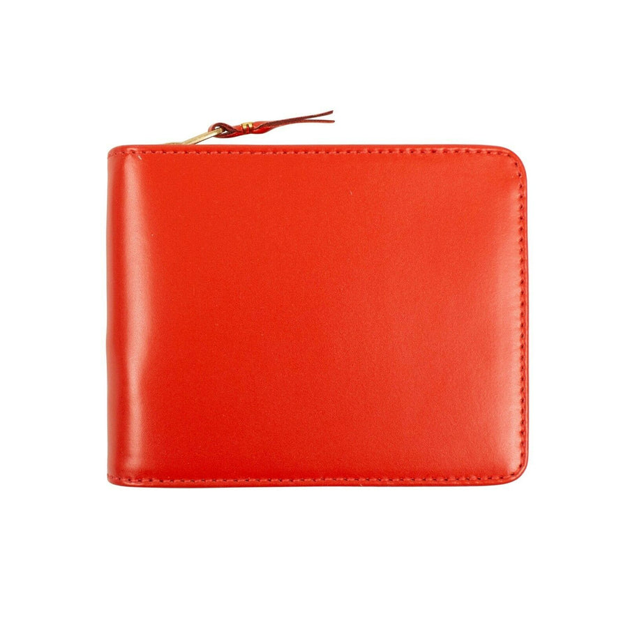 Leather Cardholder Zip Around Wallet -  Red Orange