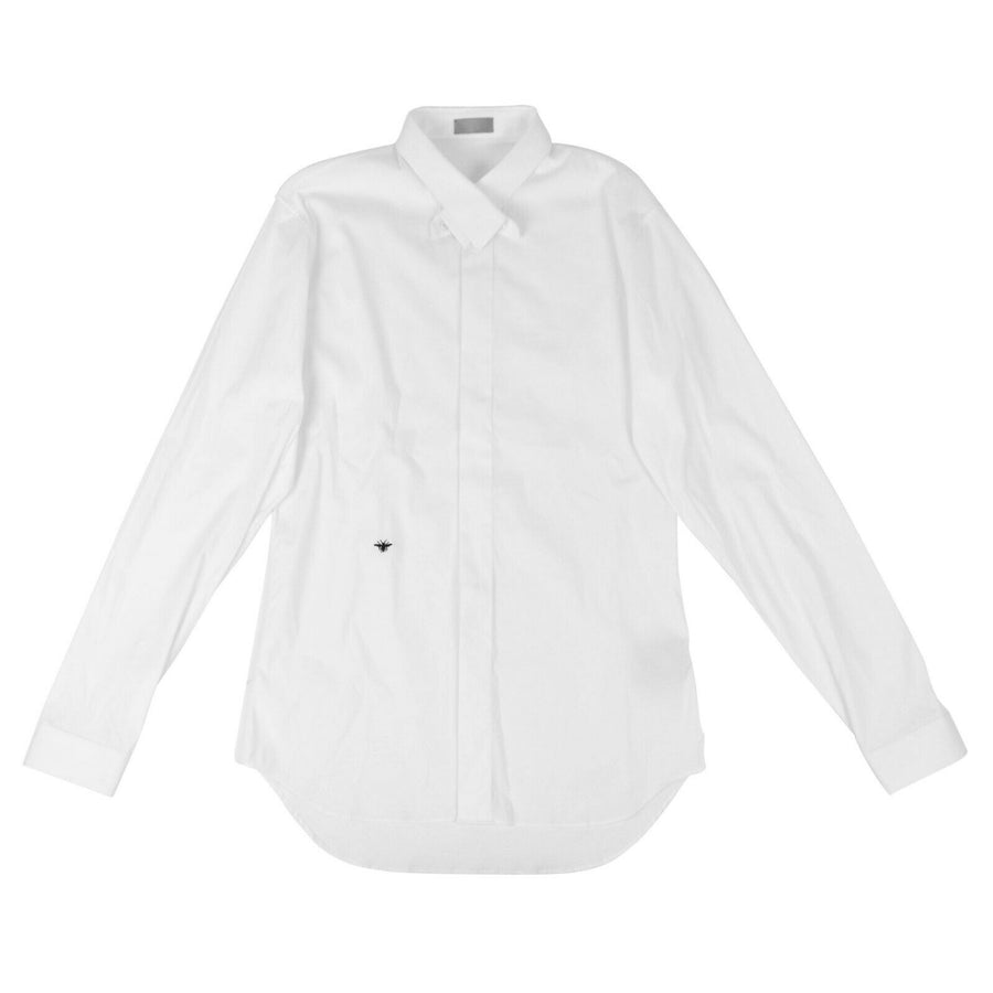 Crossover Collar Cotton Dress Shirt - White