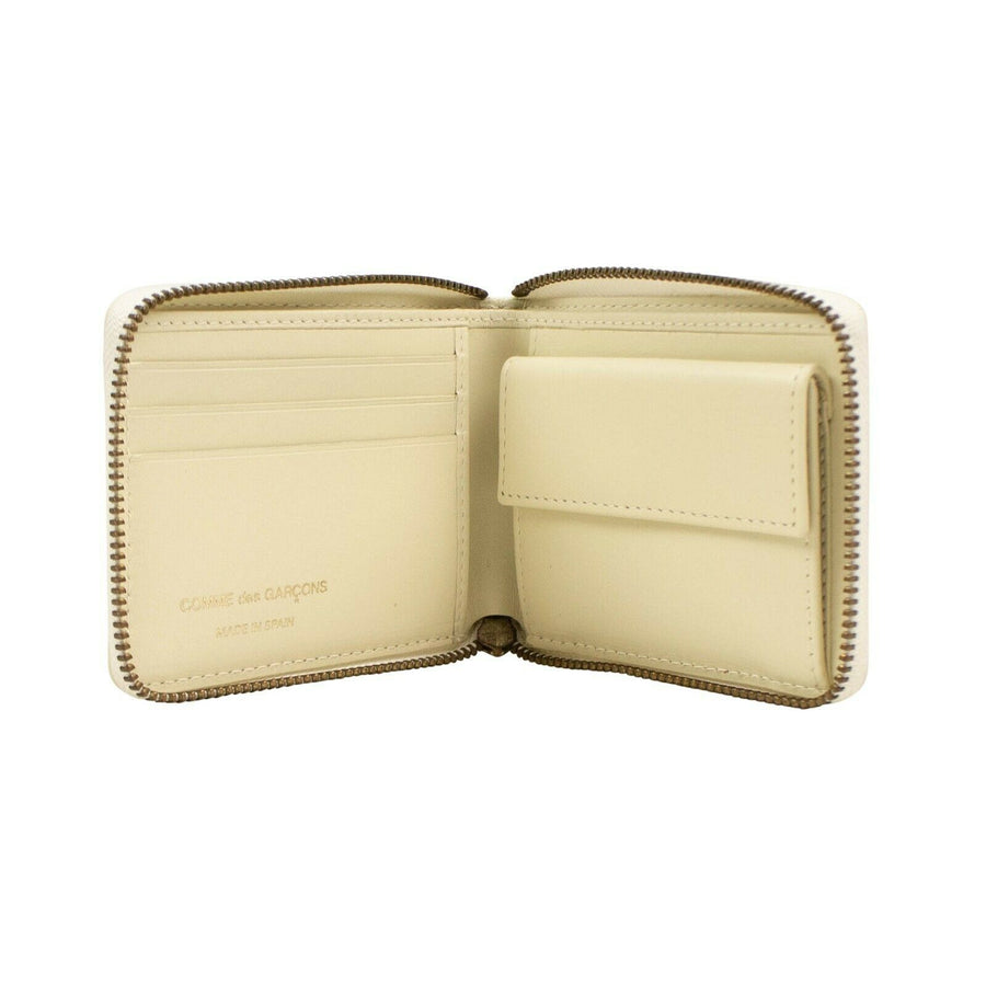 Leather Letter Embossed Small Wallet - Ivory