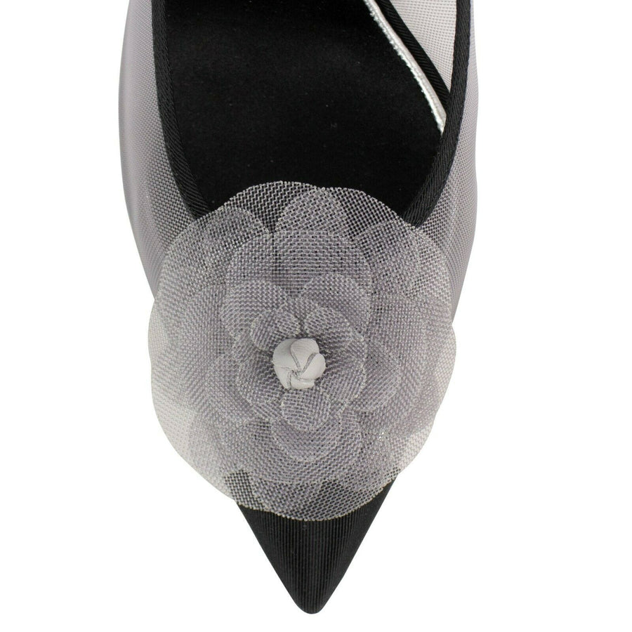 Chanel Mesh And Grosgrain Flower Cap Toe Pumps - Gray